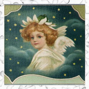 Puzzle Noël vintage, Ange victorien avec étoiles d'or