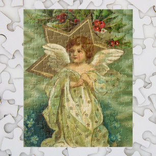 Puzzle Noël vintage, Ange victorien avec étoiles d'or