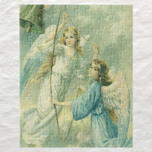 Puzzle Noël vintage, Anges victoriens avec cloche