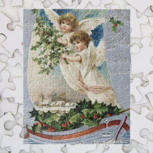 Puzzle Noël vintage, Anges victoriens en voilier