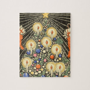 Puzzle Noël vintage, arbre avec bougies et une étoile