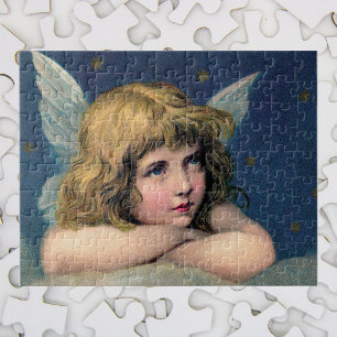 Puzzle Noël vintage, Bel ange avec des étoiles dorées