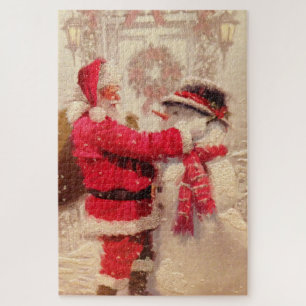 Puzzle Noël vintage du Père Noël Snowman Vacances