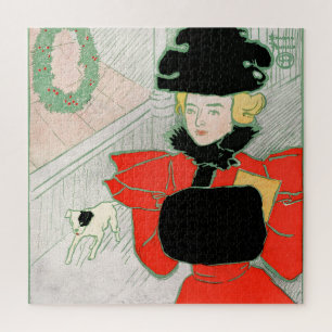 Puzzle Noël Vintage Élégant Dame Victorienne en Rouge