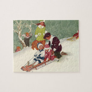 Puzzle Noël vintage, Enfants dormant dans la neige