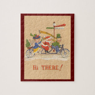 Puzzle Noël vintage, le Père Noël à vélo