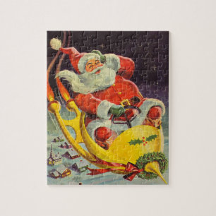 Puzzle Noël vintage, le Père Noël dans un vaisseau spatia
