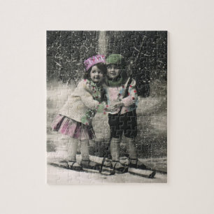 Puzzle Noël vintage, meilleurs amis sur skis