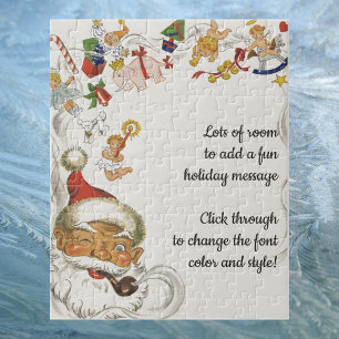 Puzzle Noël vintage, Père Noël avec jouets et poupées