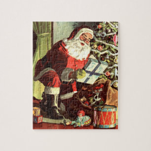 Puzzle Noël vintage, Père Noël rétro avec cadeaux