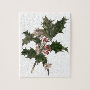 Puzzle Noël vintage, plante de houx vert avec des baies