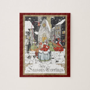 Puzzle Noël vintage victorien personnes allant à l'église