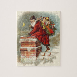 Puzzle Noël vintage victorien Saint Nicolas sur le toit