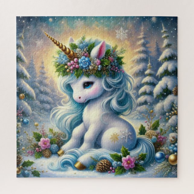Puzzle Noël Whimsical petite licorne blanche (Vertical)