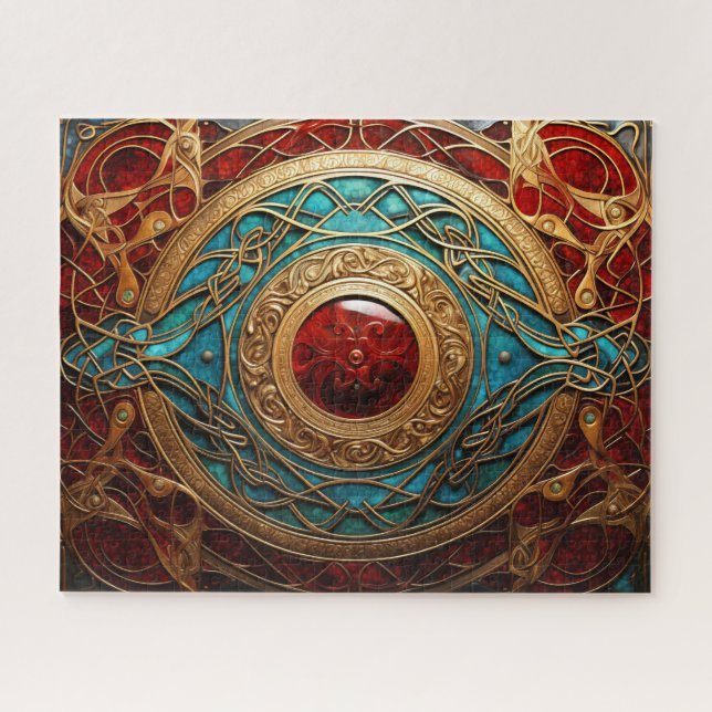 Puzzle Noeud Celtique Turquoise Rouge Gold (Horizontal)
