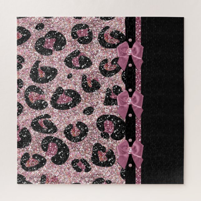 Puzzle Nœuds en ruban imprimé léopard rose rockabilly RAB (Vertical)
