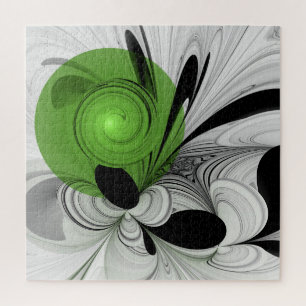 Puzzle Noir Abstrait et blanc avec art fractal vert