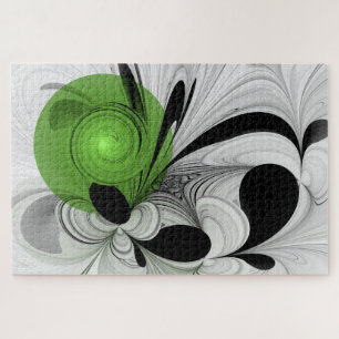 Puzzle Noir Abstrait et blanc avec art fractal vert