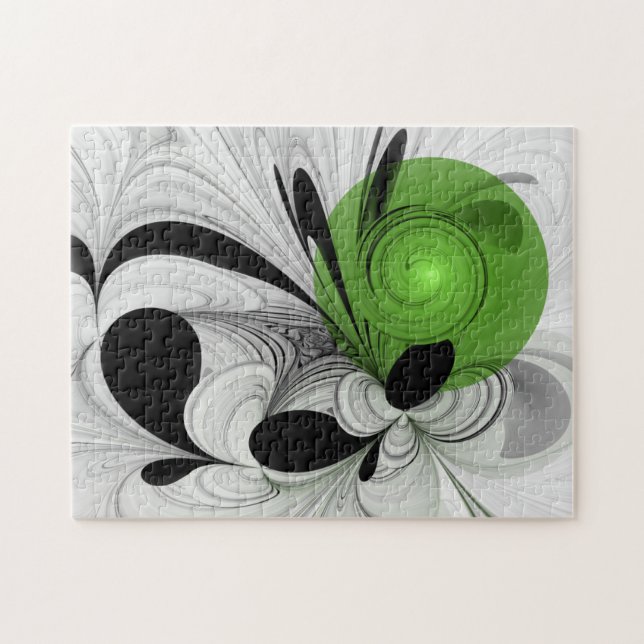 Puzzle Noir Abstrait et blanc avec art fractal vert (Horizontal)