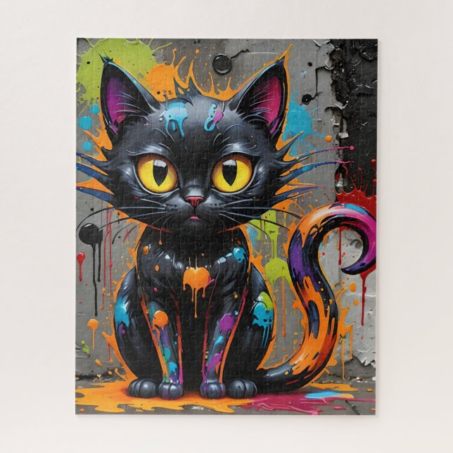 Puzzle noir arc-en-ciel Splatt Chat Jigsaw Puzzle (Vertical)