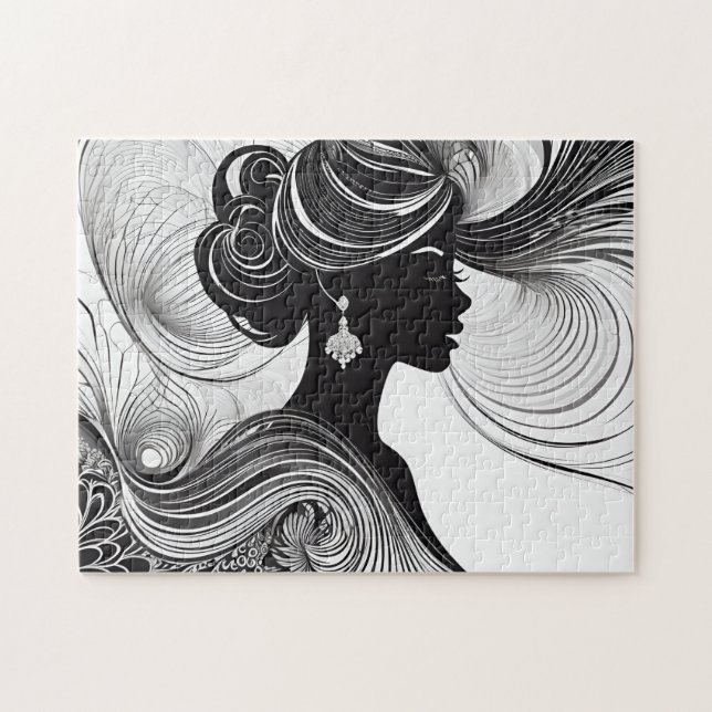 Puzzle Noir & Blanc belle élégante Silhouette femme (Horizontal)