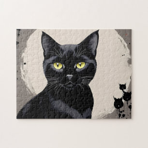Puzzle noir de chat difficile de 252 pièces