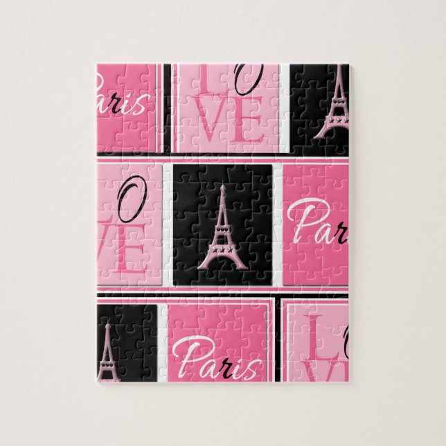 Puzzle Noir de rose d'amour de Tour Eiffel de Paris (Vertical)