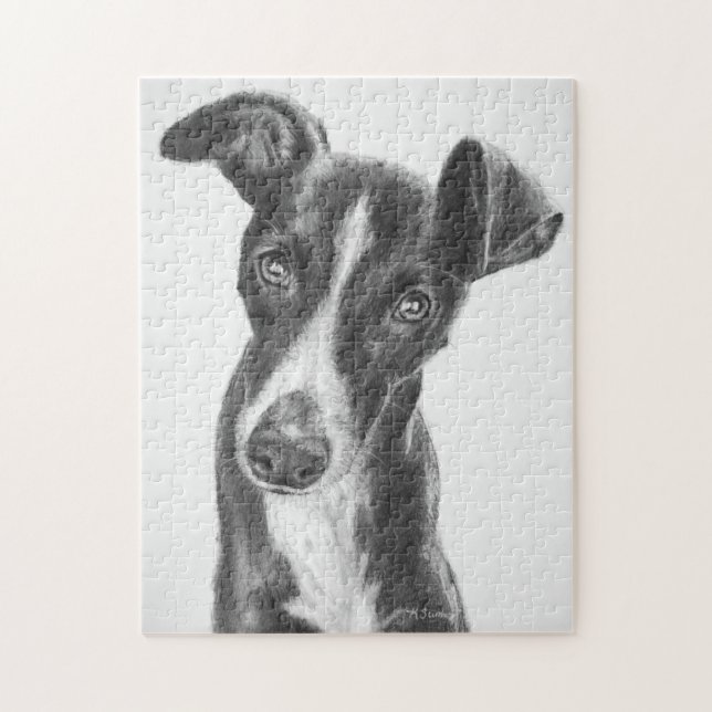 Puzzle Noir de whippet avec la flamme blanche (Vertical)
