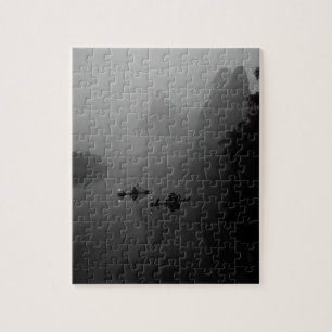 Puzzle Noir et blanc, Chine, Rivière Li, Pêcheur sur