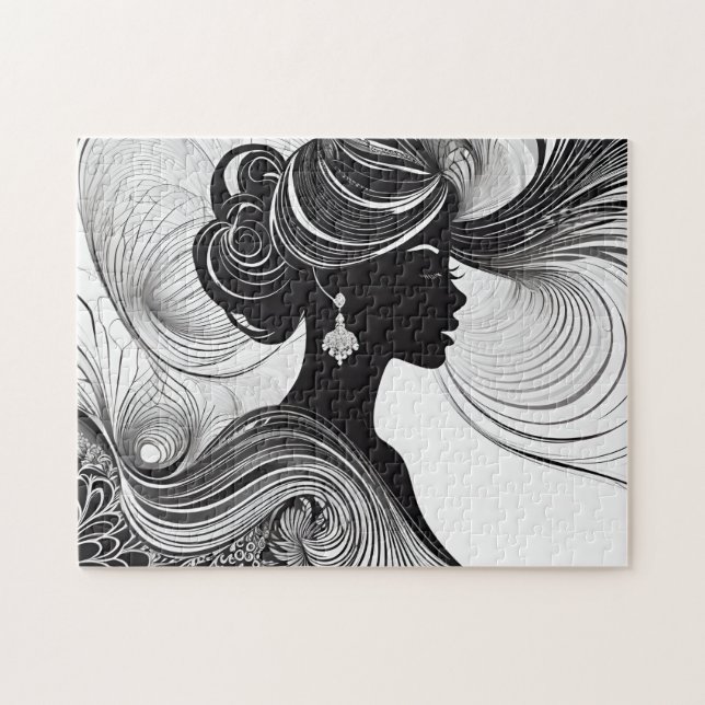 Puzzle Noir et blanc : Silhouette de femme africaine éton (Horizontal)