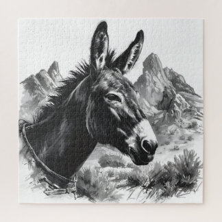 Puzzle noir et blanc Vintage de Western Donkey