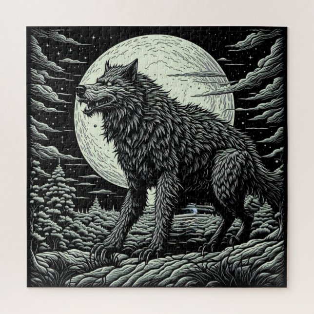 Puzzle Noir et blanc Vintage Werewolf Ai Art (Vertical)