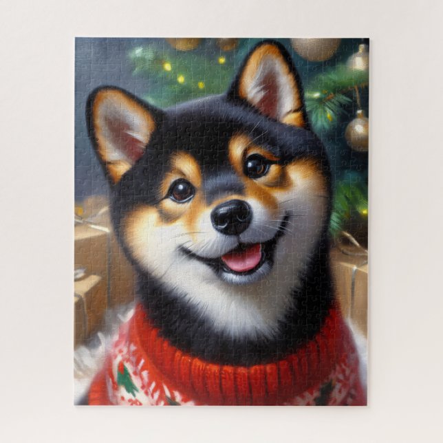 Puzzle Noir et Tan Shiba Inu Noël (Vertical)