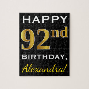 Puzzle Noir, Faux Gold 92e anniversaire + Nom personnalis