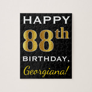 Puzzle Noir, Faux Or 88e anniversaire + Nom personnalisé