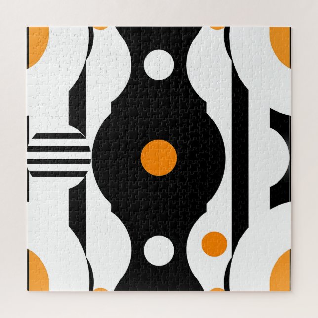 Puzzle Noir Orange Rétro Mod Géométrique (Vertical)