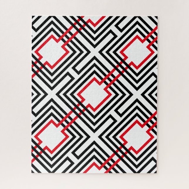 Puzzle Noir Rouge & Géométrique Blanc (Vertical)