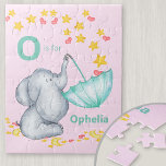 Puzzle Nom alphabet personnalisé Cute Elephant Girls<br><div class="desc">Joli puzzle éléphant pour votre petite fille avec un nom alphabet personnalisé. Le modèle est configuré pour vous pour ajouter votre nom et votre initiale, qui est écrit en caractères gras. Le design a un joli éléphant attrapant des étoiles en chute et les coeurs d'amour dans un parapluie. Il a...</div>