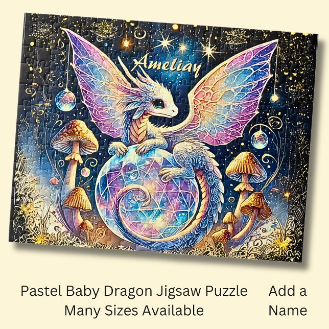 Puzzle Nom, bébé dragon pastel rose bleu sur fond sombre (Créateur téléchargé)