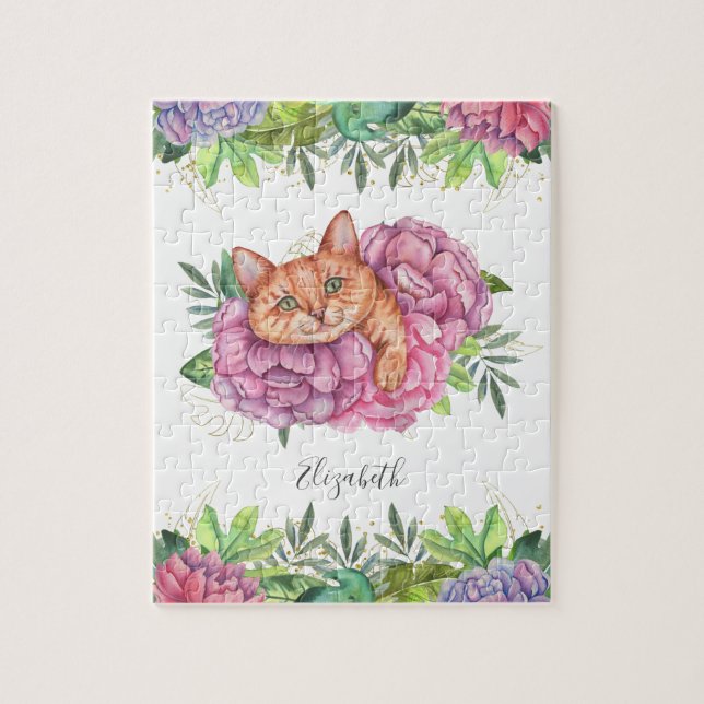 Puzzle Nom de chat floral mignon adorable (Vertical)