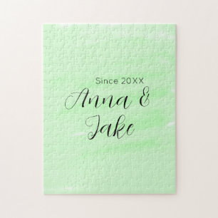 Puzzle Nom de couple de mariage date aquarelle verte past