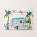 Puzzle Nom de famille| Famille de Flamants roses personna<br><div class="desc">Puzzle personnalisé que toute la famille aimera. Avec une amusante scène de famille flamant aquarelle avec des spots pour ajouter vos propres noms de famille. Quand il s'agit de design maison, nous aimons la couleur que les flamants roses ajoutent. Toujours un coup, quel que soit le destinataire. Achetez dès aujourd'hui...</div>