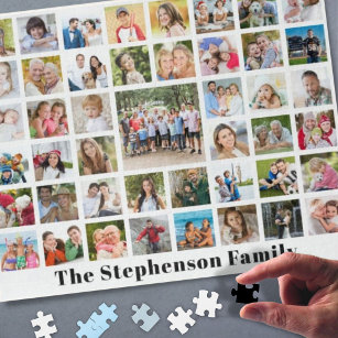 Puzzle Nom de famille personnalisé 45 Photo Collage blanc