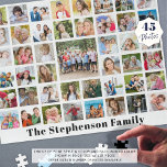 Puzzle Nom de famille personnalisé 45 Photo Collage blanc<br><div class="desc">Créez un puzzle de souvenirs photo personnalisé en utilisant ce modèle de grille de carré de collage photo facile à télécharger avec 45 images et personnalisé avec un nom de famille ou votre texte personnalisé. Commémorez une occasion spéciale ou un événement ou faites pour une collection de photos de famille...</div>