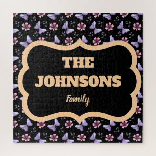 Puzzle Nom de famille personnalisé papillon floral lavand