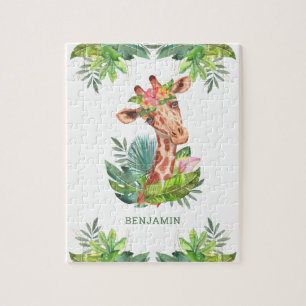 Puzzle Nom de girafe mignon safari jungle tropical rustiq