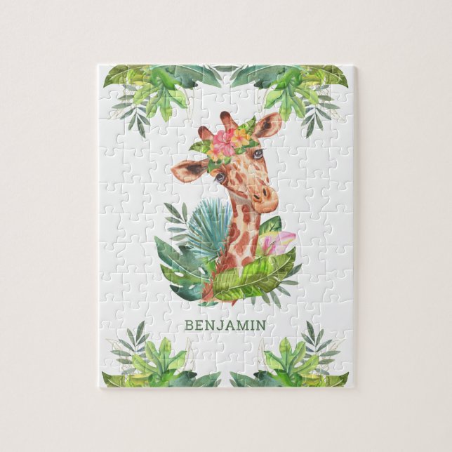 Puzzle Nom de girafe mignon safari jungle tropical rustiq (Vertical)