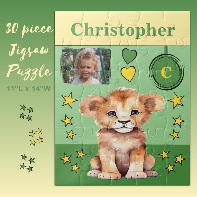 Puzzle Nom de la photo du lion vert jaune enfants (Créateur téléchargé)