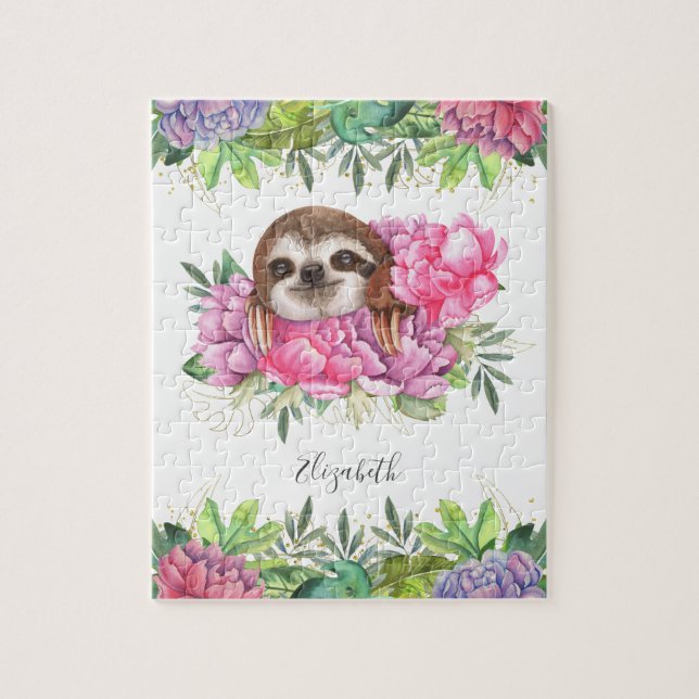Puzzle Nom de paresseux tropical rustique mignon floral a (Vertical)