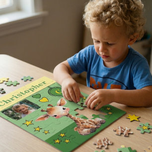 Puzzle Nom de photo de girafe mignon vert jaune enfants